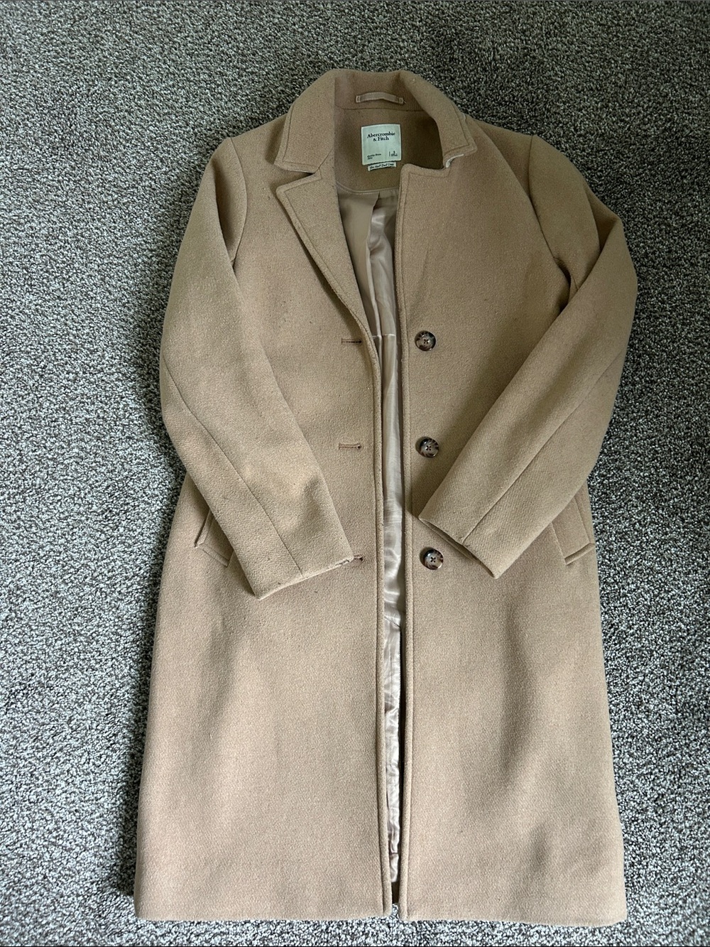 Abercrombie & Fitch Camel Single-Breasted Wool Trench Coat